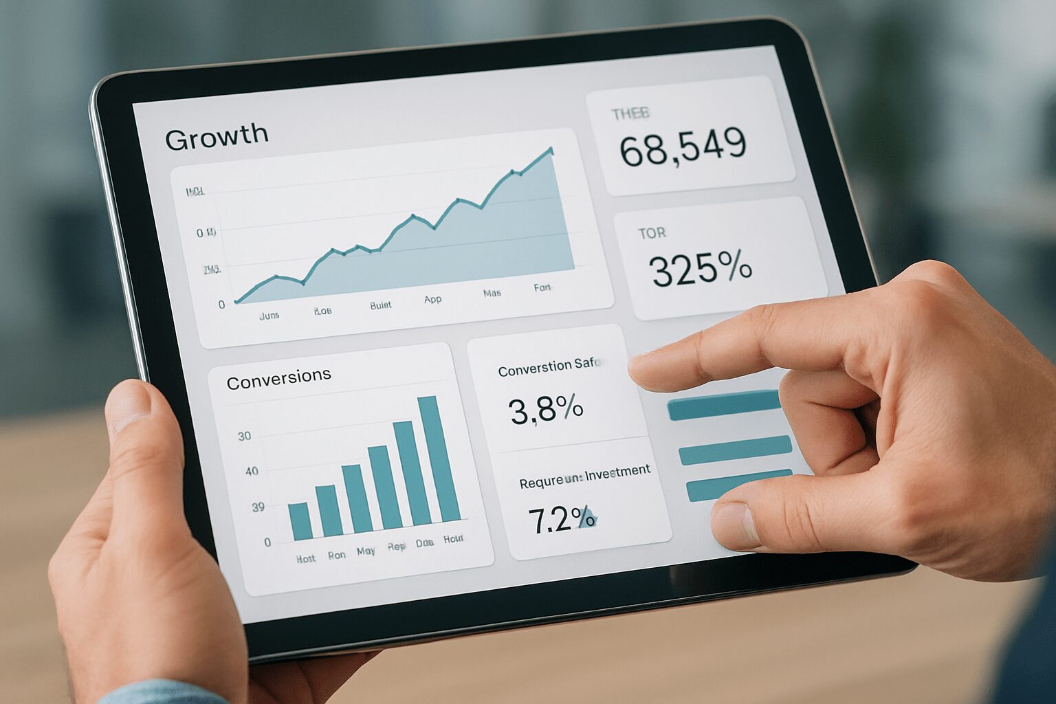 Dashboard de análise de dados de marketing digital mostrando métricas de desempenho para otimizar estratégias de pequenas empresas em 2025 e alcançar metas de crescimento