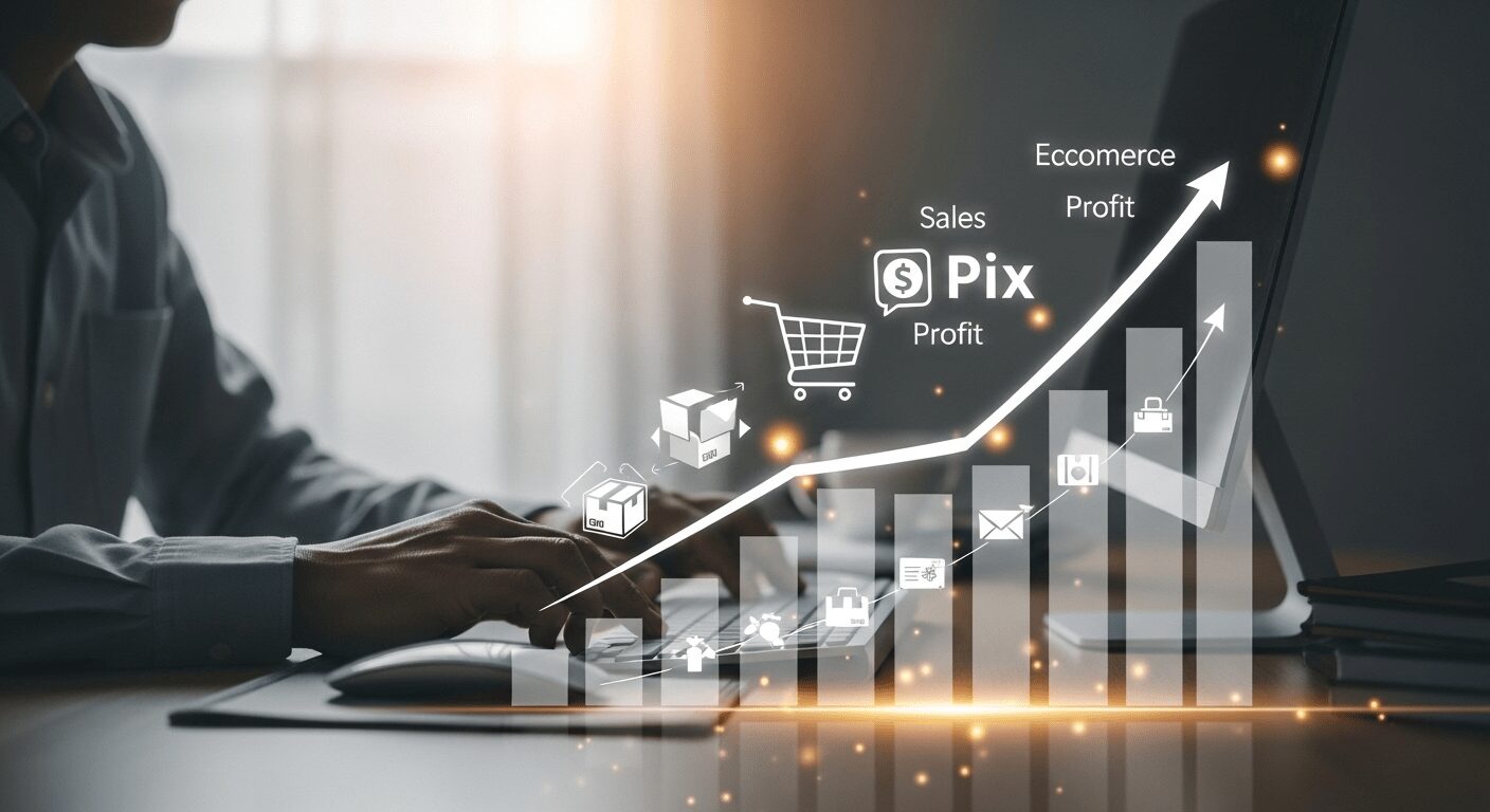 Empreendedor planejando crescimento e escalabilidade de loja virtual, utilizando o Pix para impulsionar vendas e otimizar negócios