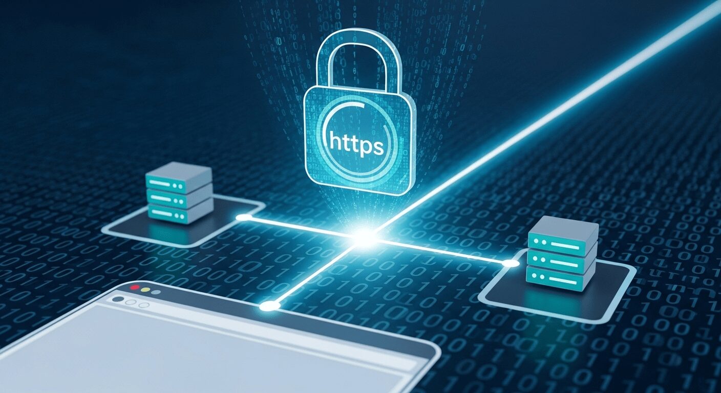 Cadeado digital e conexão HTTPS simbolizando a criptografia SSL para loja online pequena, garantindo segurança de dados online