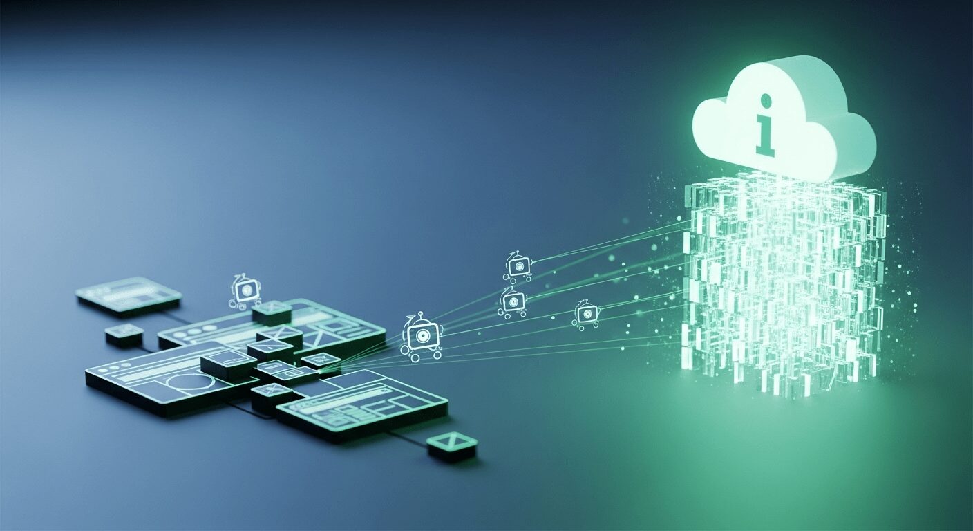 Representação de robôs do Google (crawlers) rastreando e indexando páginas de um blog, ilustrando a importância da indexação para como otimizar posts antigos com estratégias de SEO para blog