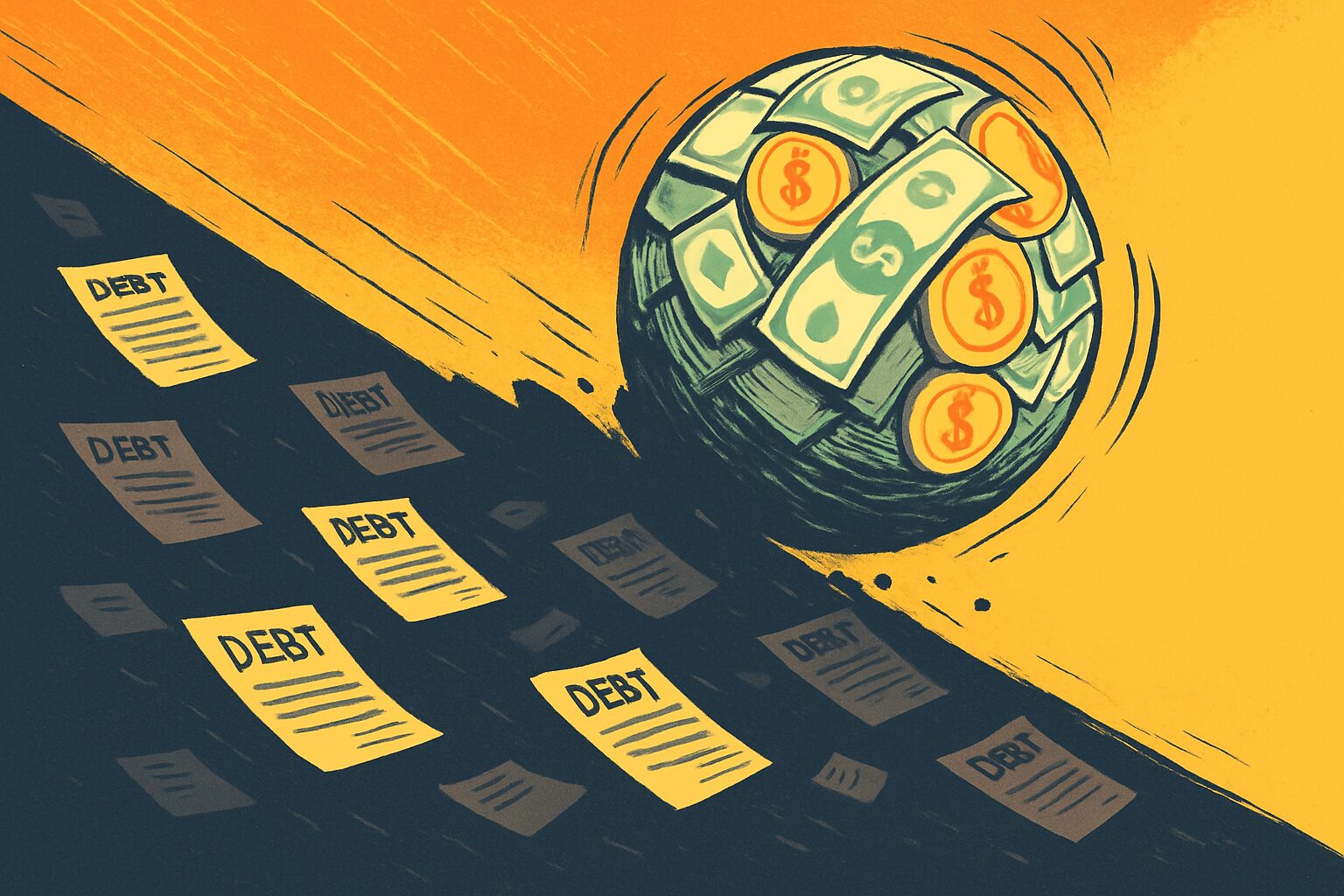 Representação visual do Método Bola de Neve, mostrando o crescimento do capital ao quitar dívidas, essencial para quem busca como sair das dívidas ganhando dinheiro na internet