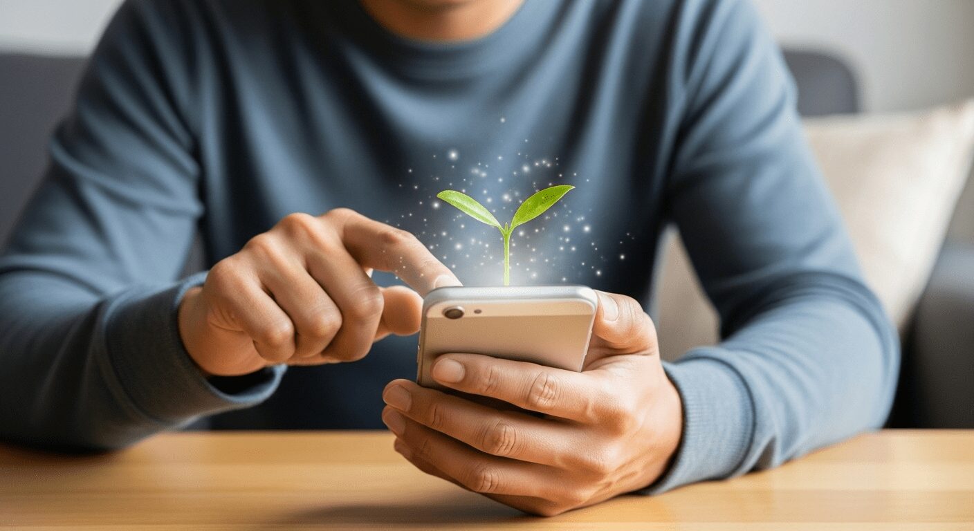 Pessoa começando um negócio online do zero usando apenas um smartphone, simbolizando estratégias acessíveis para iniciar no empreendedorismo digital