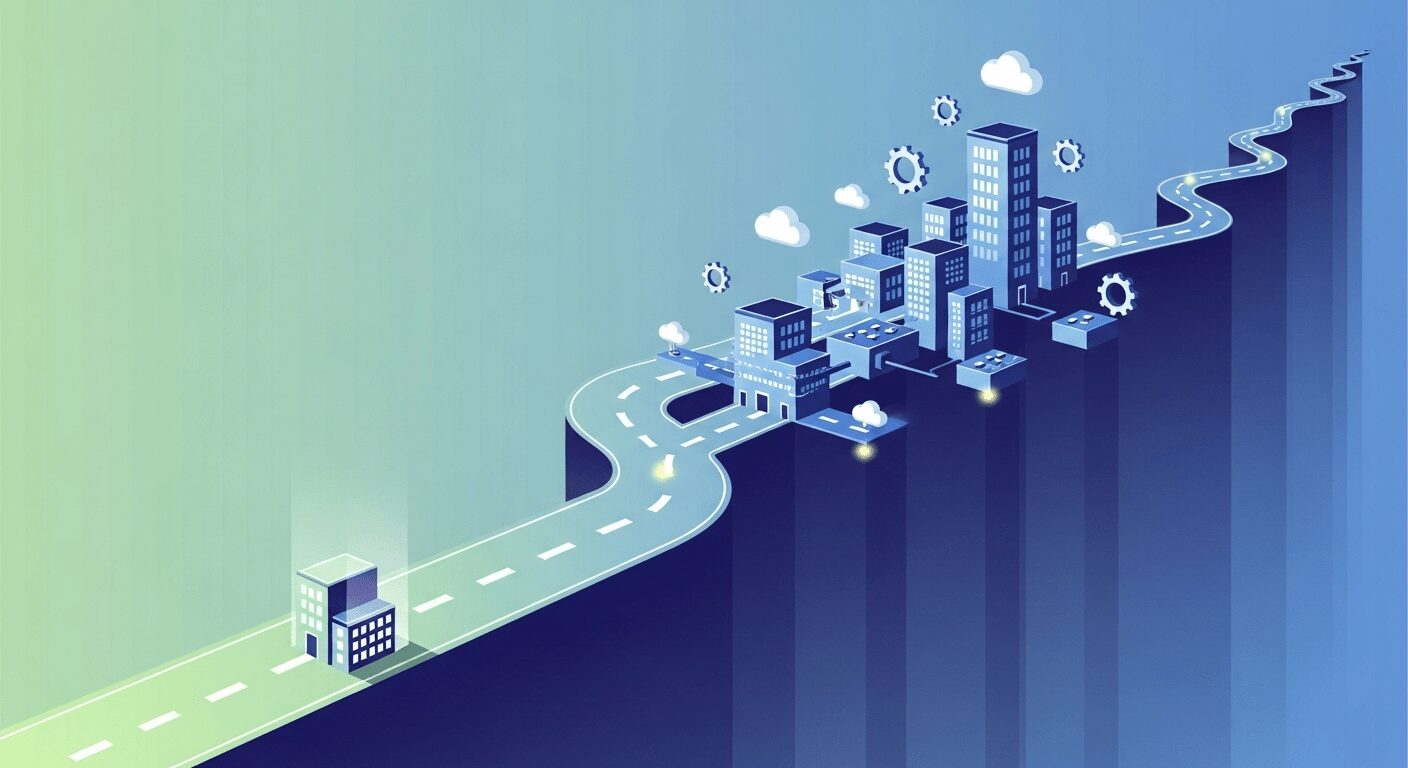 Conceito visual de crescimento e escalabilidade para um negócio online do zero sem dinheiro, com uma estrada que se expande