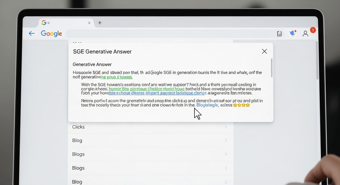 Google SGE e respostas diretas impactando tráfego orgânico. Tela exibe busca com resposta gerativa no topo da página
