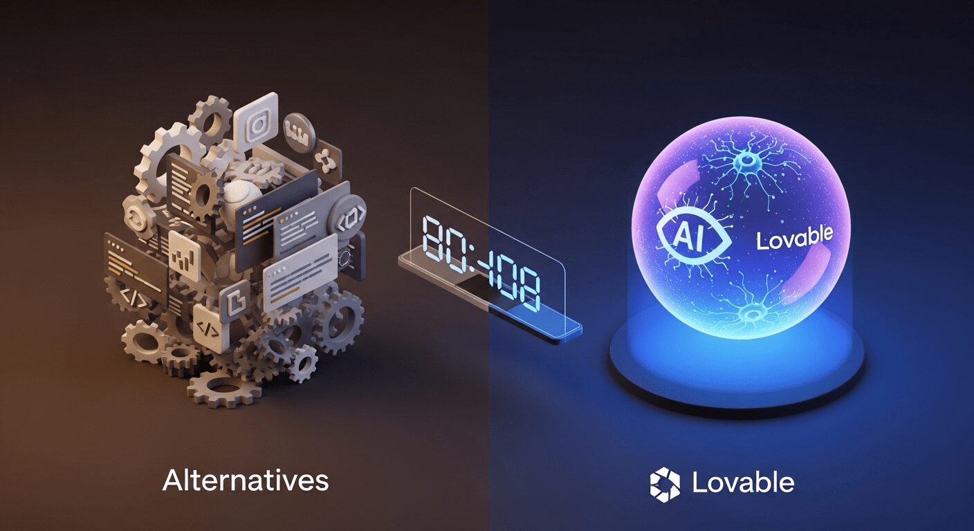 Comparativo visual Lovable com outras plataformas de criação de sites com IA, destacando sua simplicidade e inteligência artificial superior