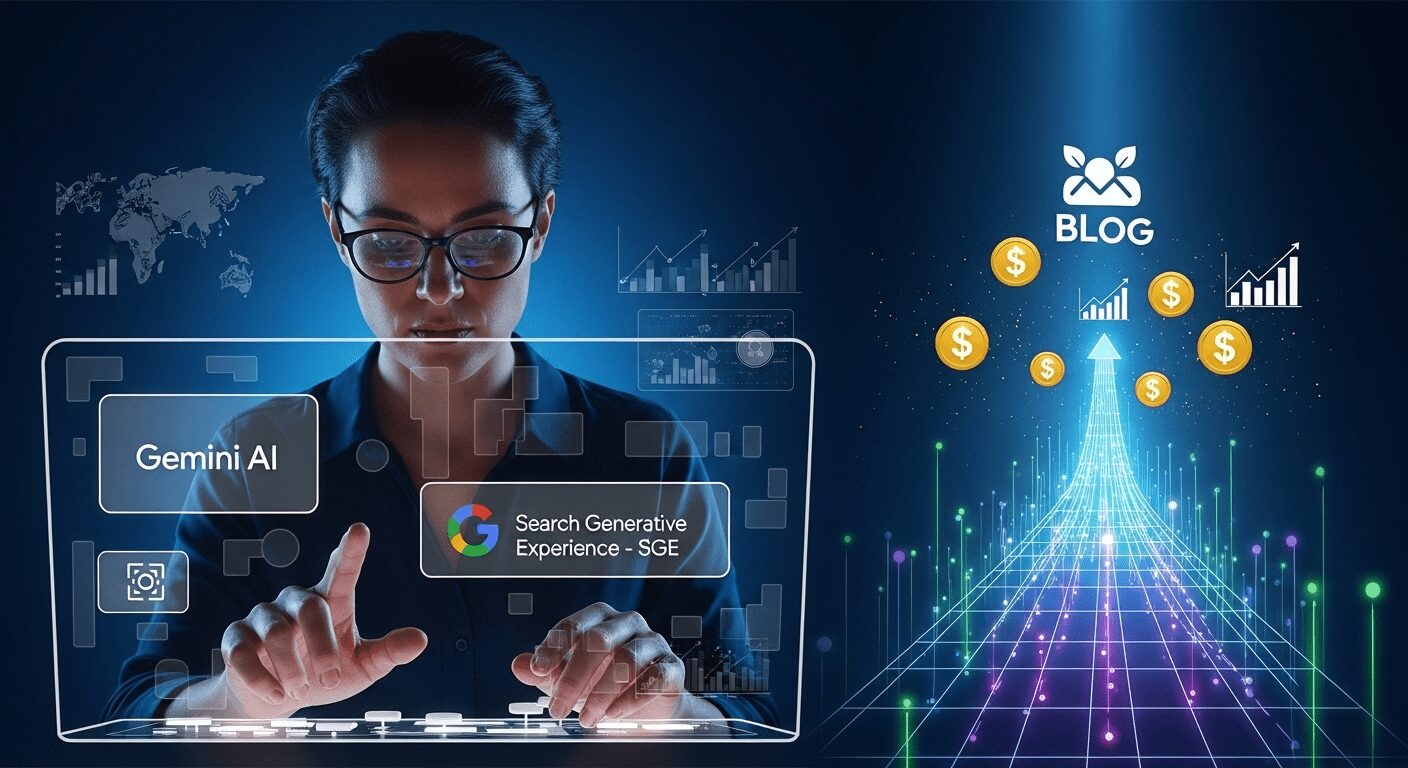 Monetizar blog na era da IA do Google. Criador de conteúdo navegando desafios da IA para alcançar sucesso financeiro