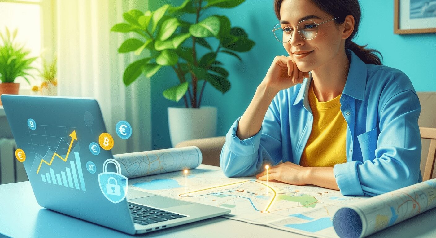 Jovem adulto seguindo um roteiro completo para iniciantes, aprendendo como ganhar dinheiro na internet de forma segura e sem investir nada