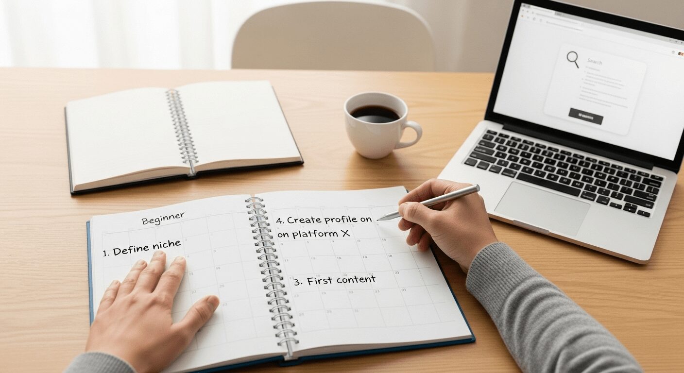 Plano de ação organizado com calendário e tarefas, mostrando como aprender a ganhar dinheiro na internet do zero sem investimento, focando na produtividade