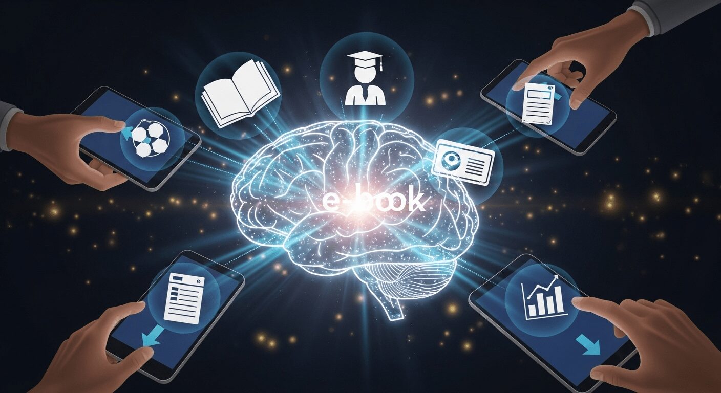 Cérebro gera produtos digitais como e-books e cursos. Conhecimento se transforma em vendas online, uma maneira eficaz de ganhar dinheiro