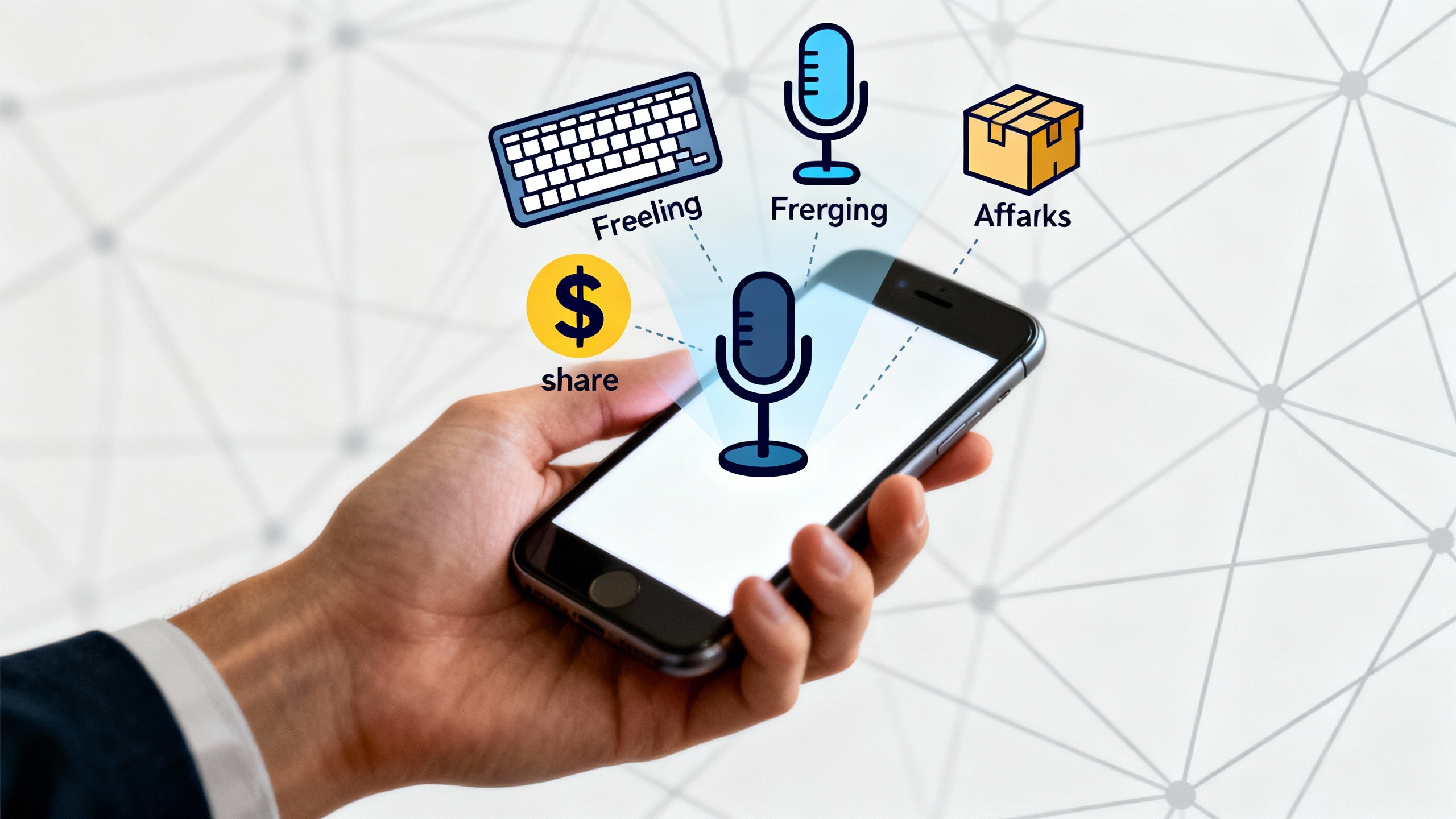 Mãos diversas usando ícones de métodos comprovados para trabalhar em casa e ganhar dinheiro na internet de graça.