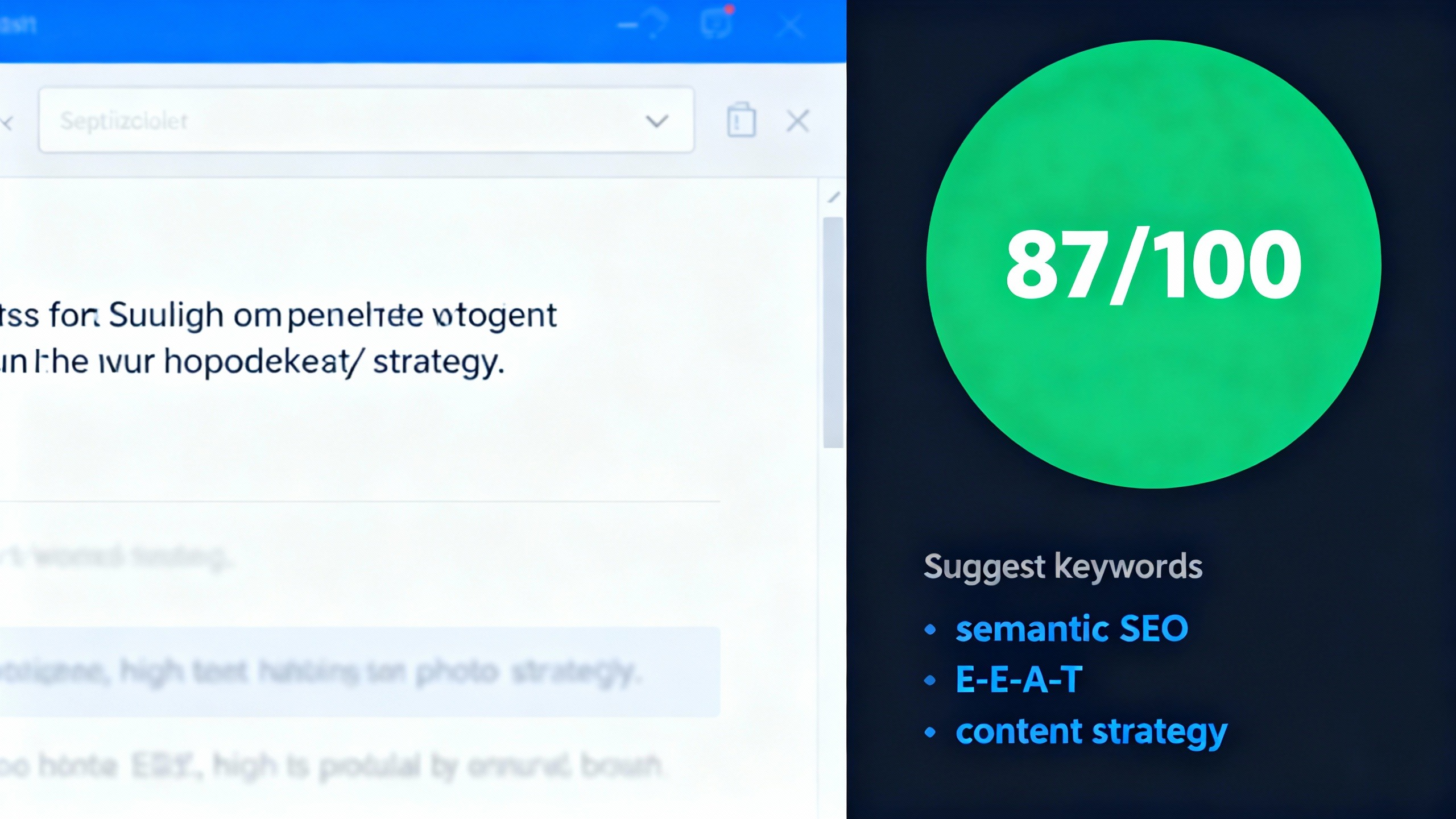Screenshot da ferramenta SurferSEO exibindo score de otimização e sugestões de termos, uma das ferramentas de IA para SEO
