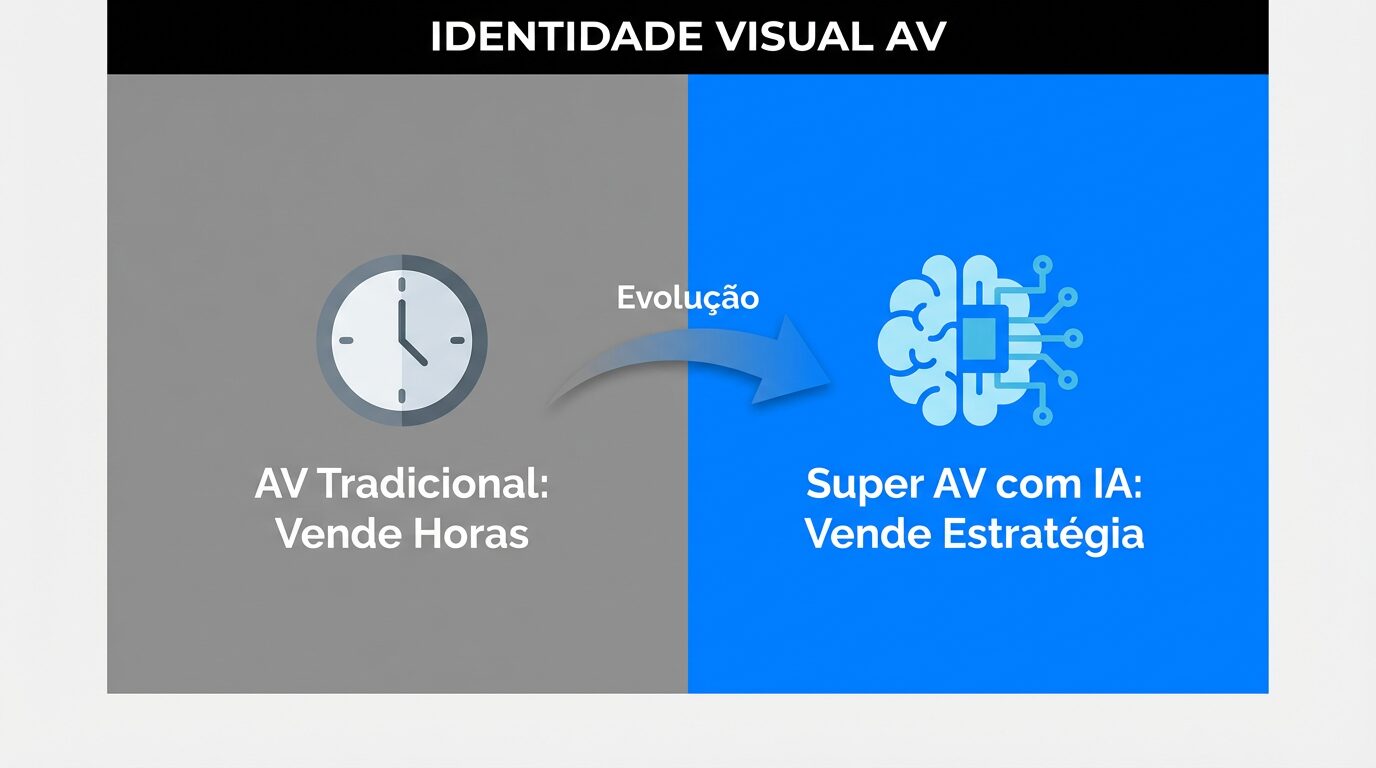 Infográfico comparativo entre assistente virtual tradicional que vende horas e assistente com IA que vende estratégia