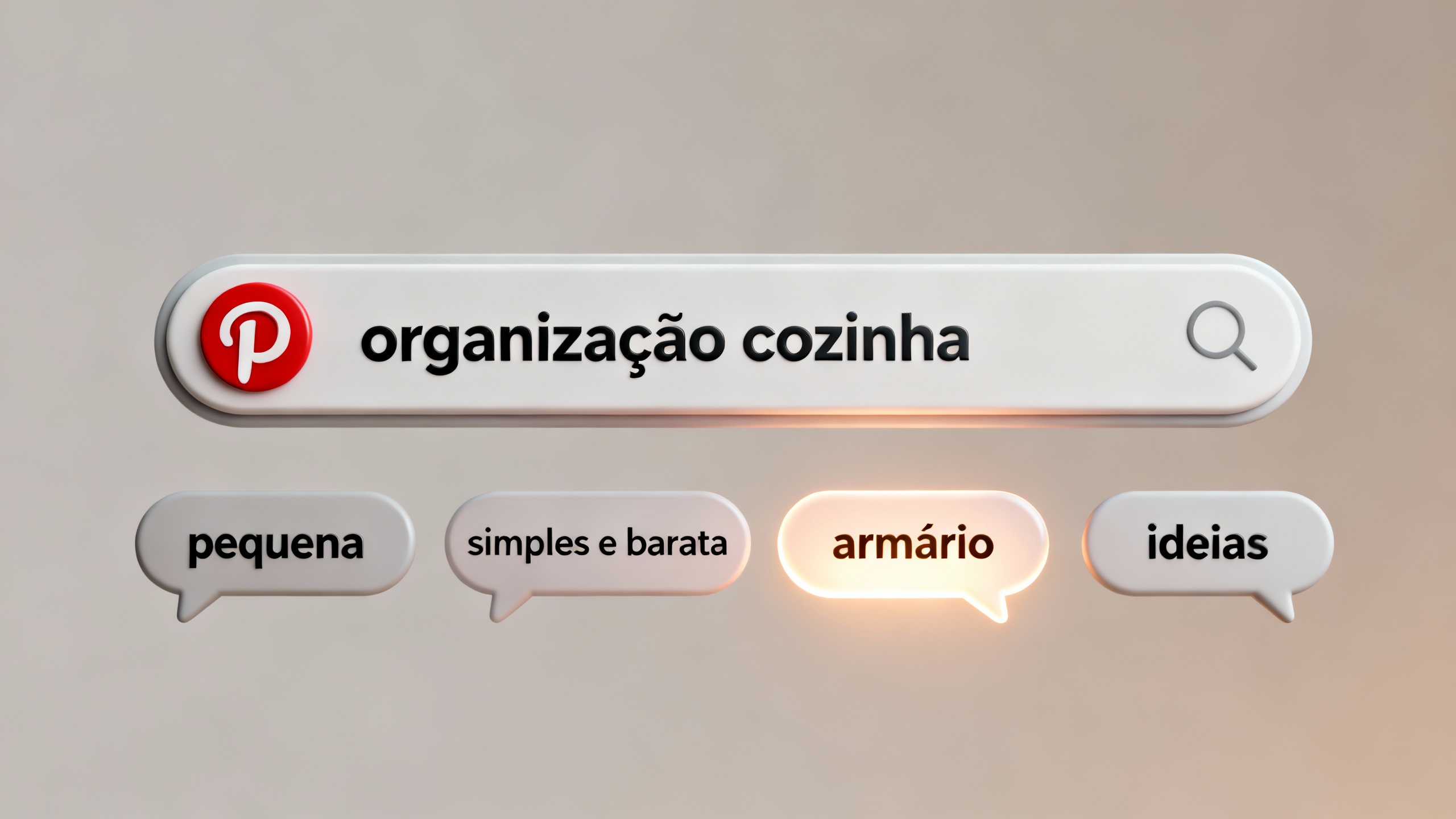 Ilustração da busca do Pinterest com sugestões de palavras-chave em destaque, demonstrando a estratégia de SEO para Pinterest para afiliados.