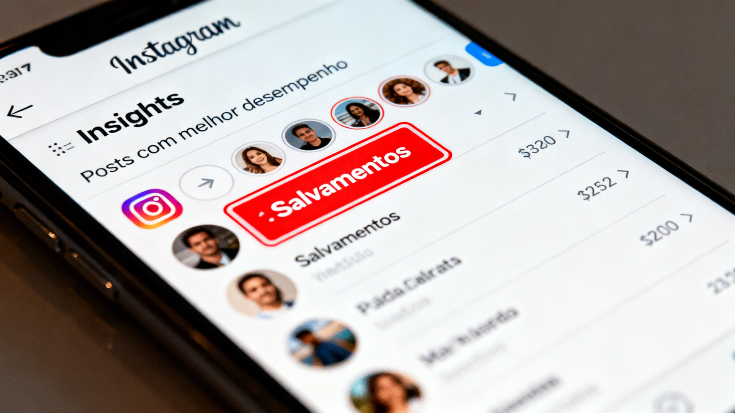 Screenshot do Instagram Insights mostrando análise de métricas para crescer no instagram orgânico, com destaque para post com mais salvamentos.