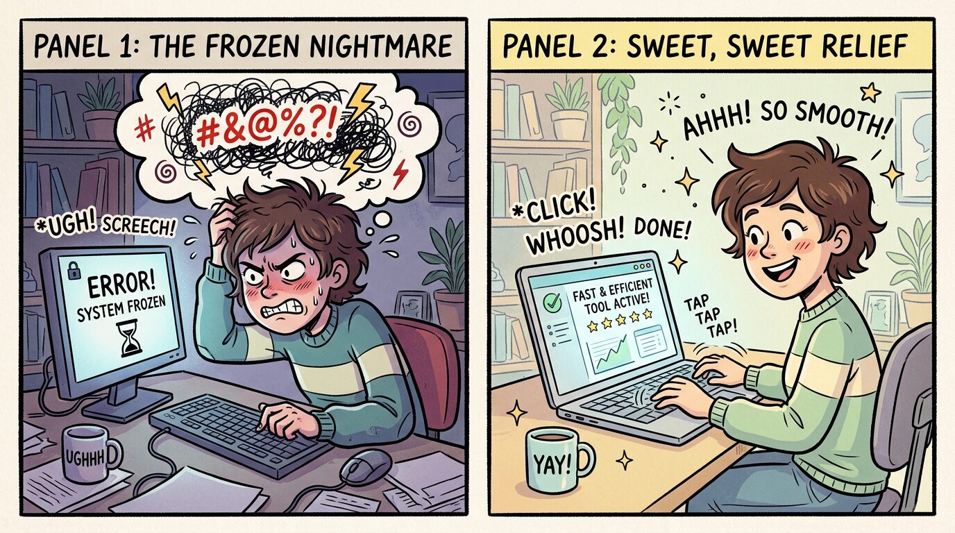 Ilustração de pessoa frustrada e depois aliviada, representando ideias de post carrossel instagram para gerar empatia e identificação