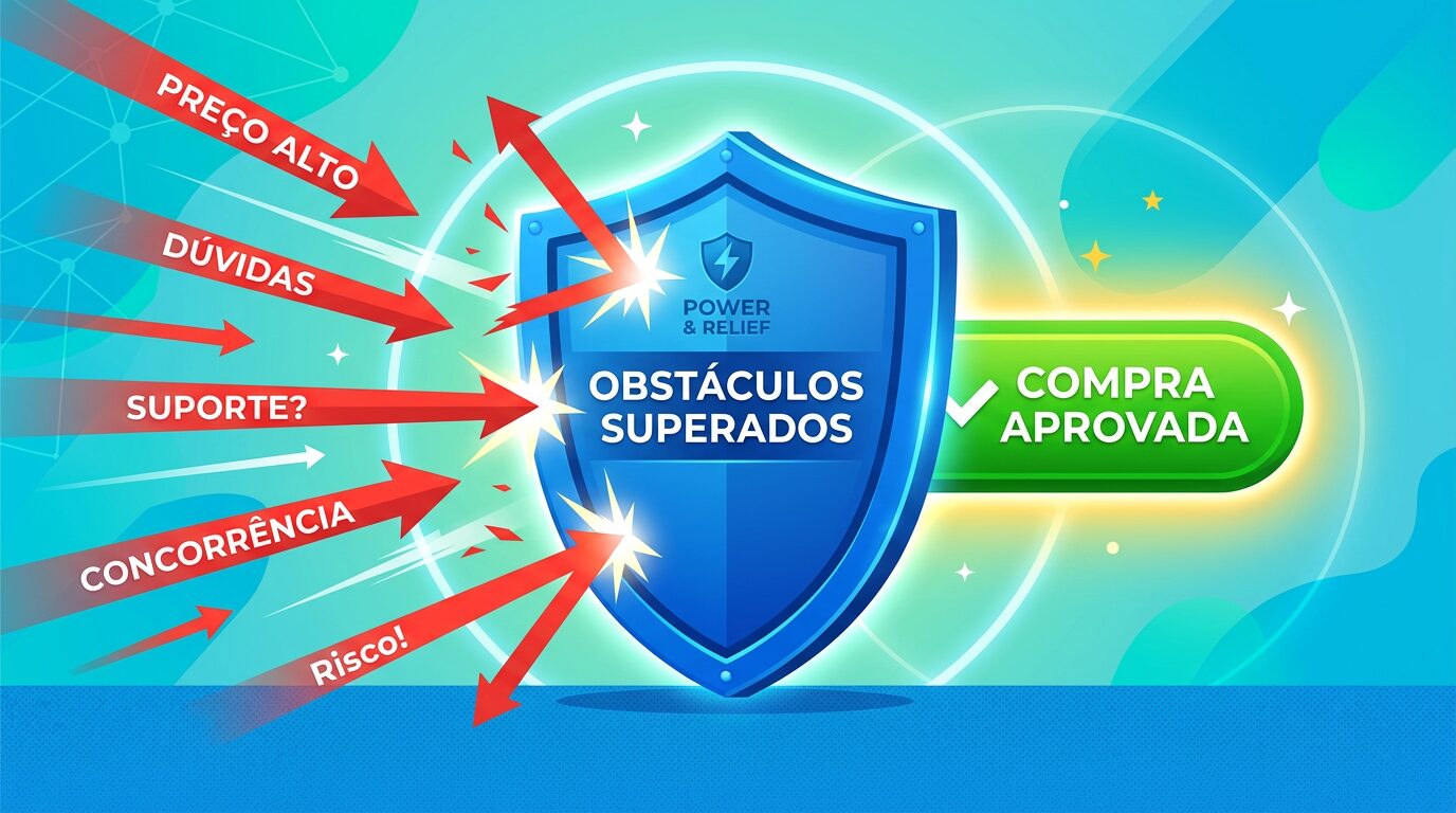Escudo digital ilustrando técnicas de quebra de objeções whatsapp para garantir o fechamento da venda com gatilhos mentais.