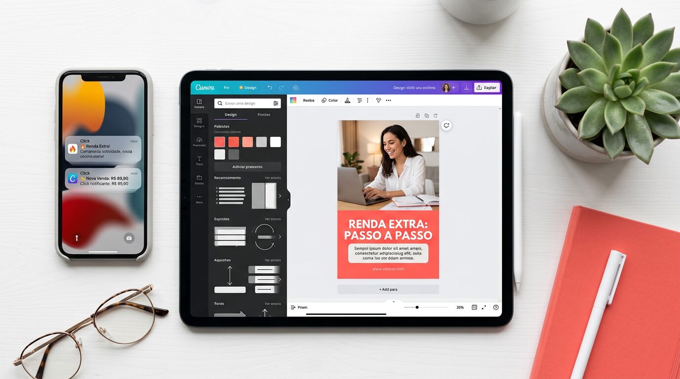 Tablet mostrando a criação de um pin vertical otimizado para ganhar visitas com pinterest em um blog de nicho iniciante.