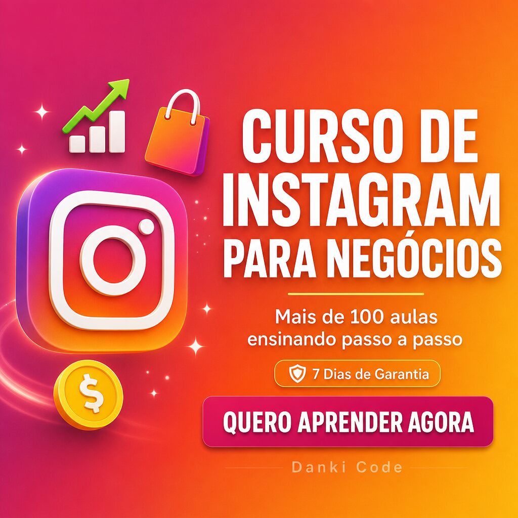 Curso Instagram para Negócios Danki Code-Mais de 100 aulas-CTA Quero Aprender Agora-Fundo gradiente rosa laranja