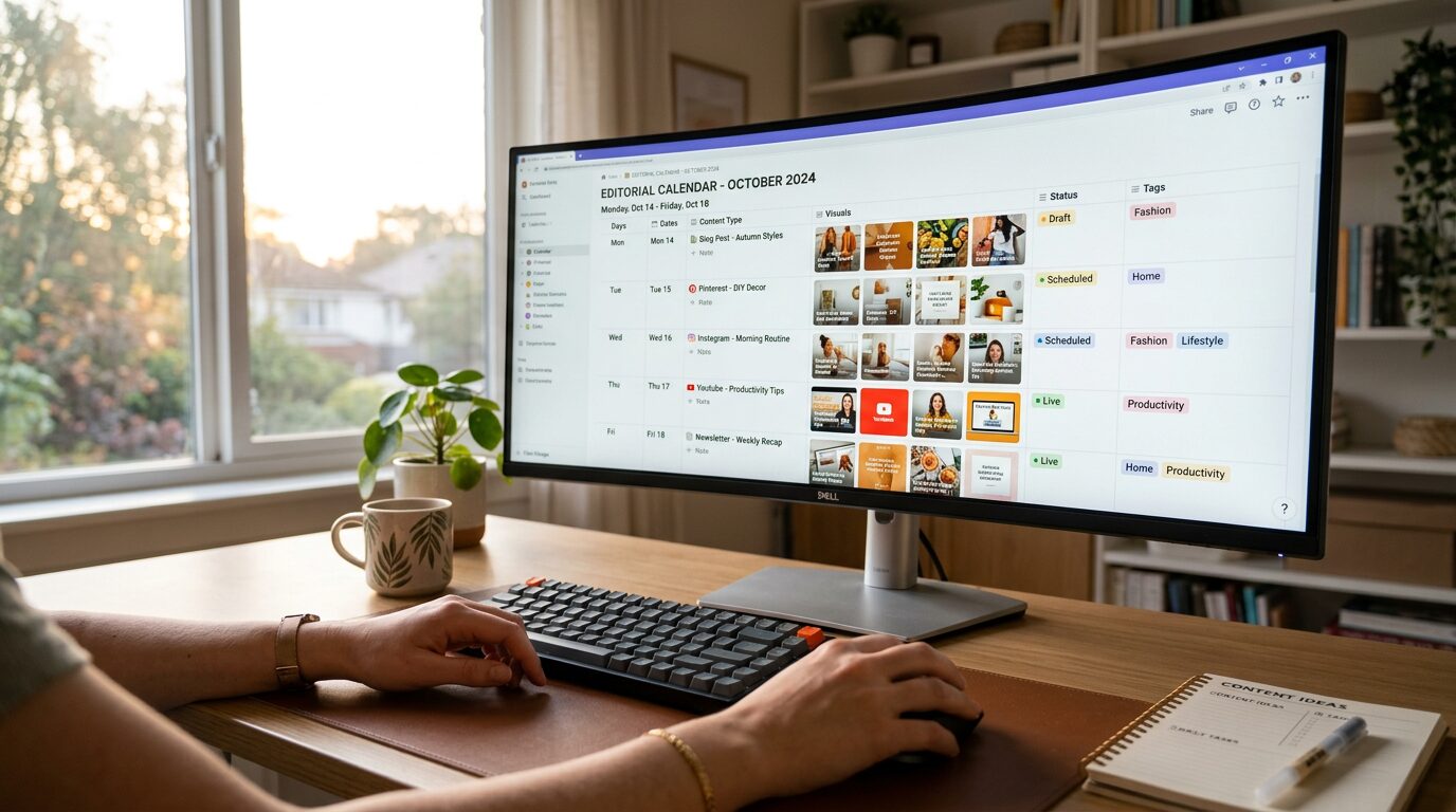 Estrategista de conteúdo planejando a frequência de pins para atrair tráfego do pinterest para blog de renda extra.