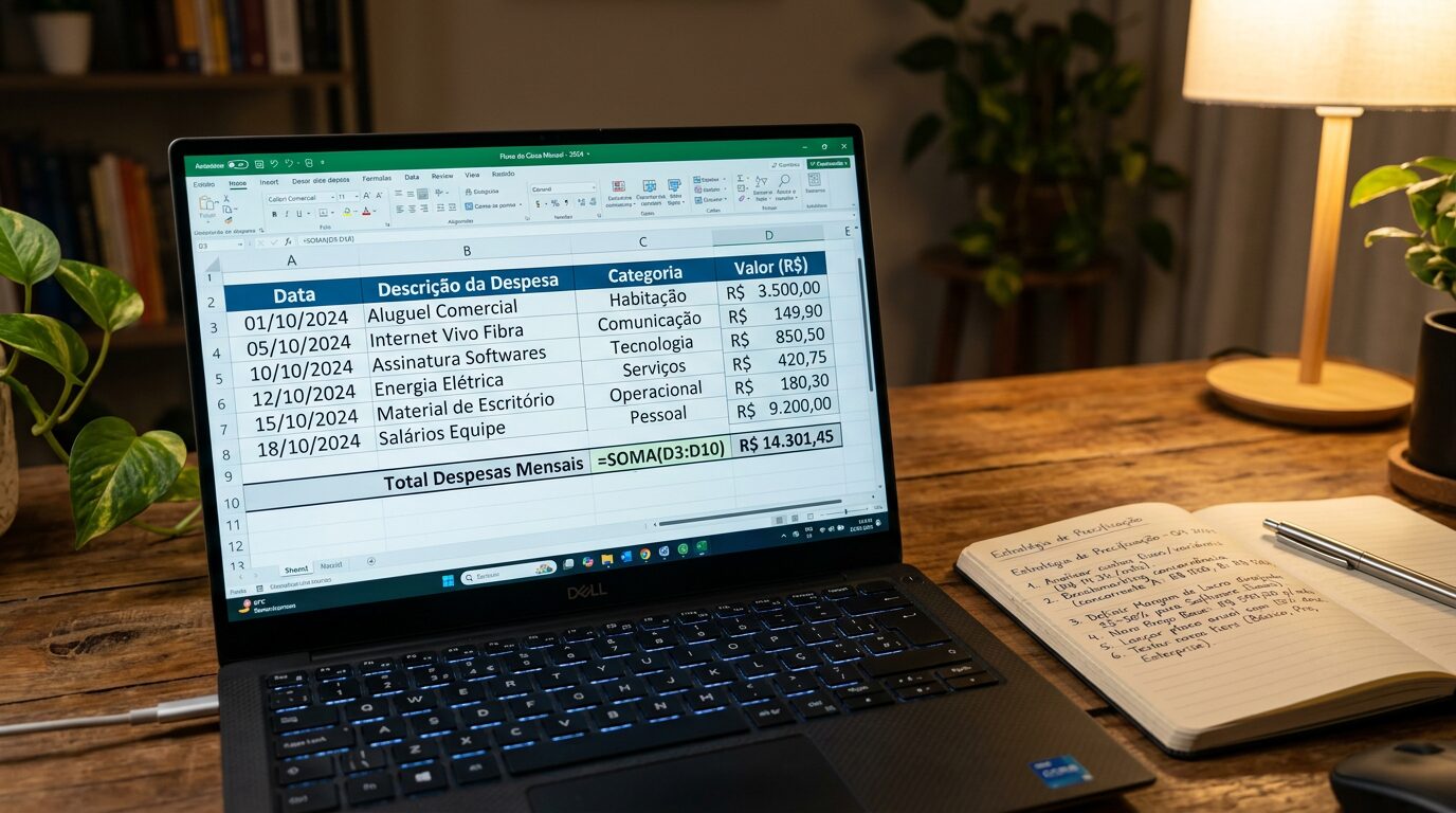 Planilha de custos mensais com fórmulas do modelo de planilha de precificacao para servicos digitais freelancer.