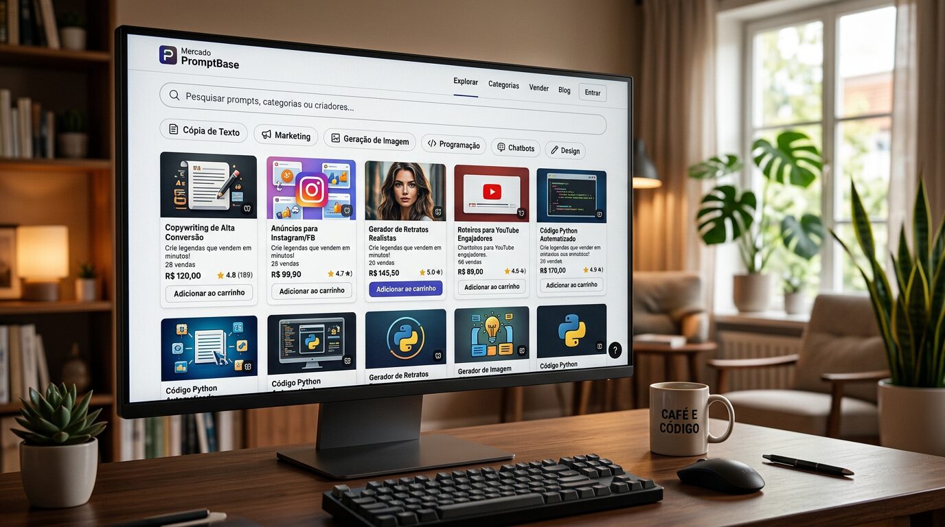 Marketplace PromptBase para como ganhar dinheiro vendendo prompts de ia na internet com precos em dolares.